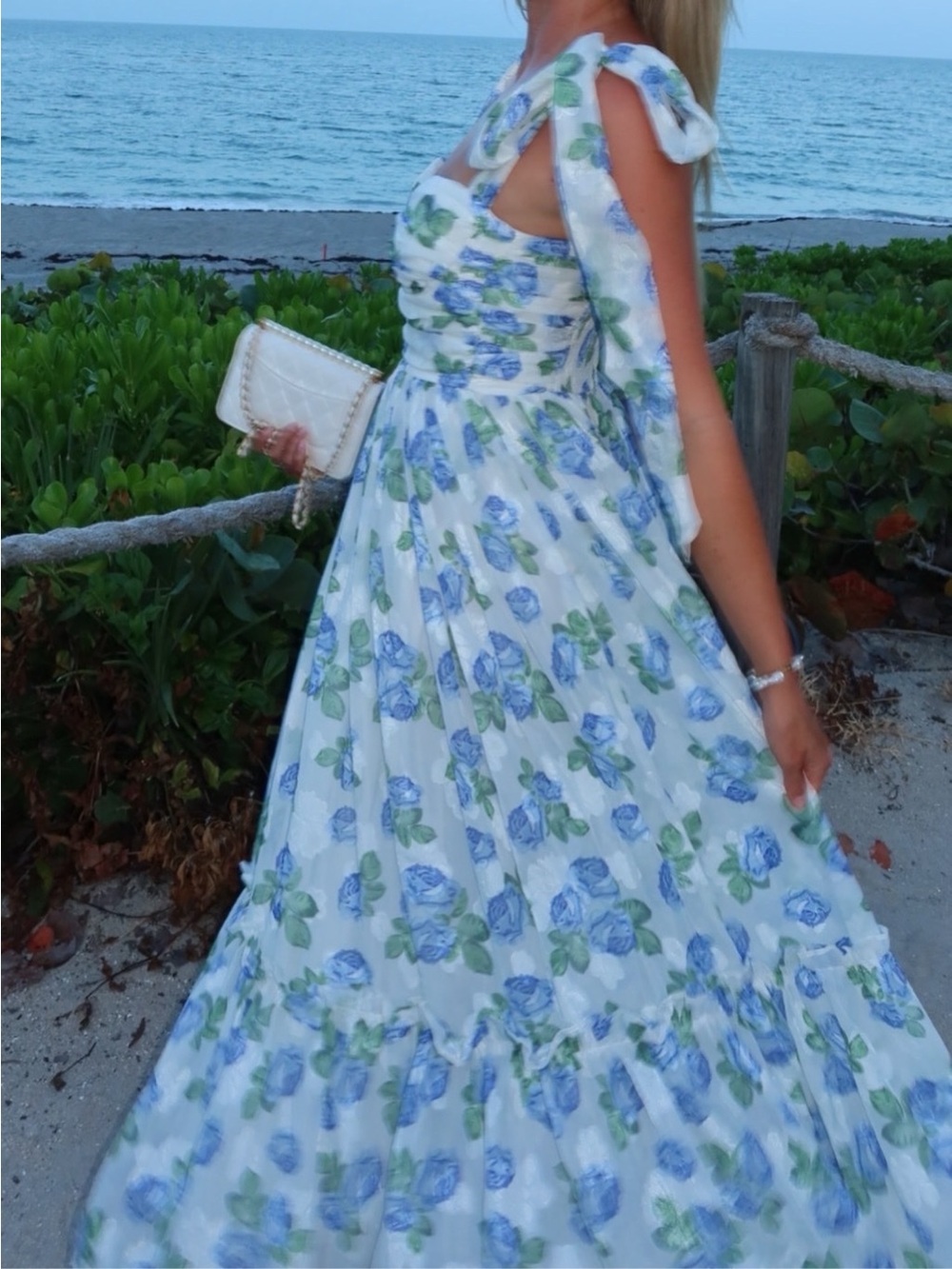 Petal & Pup Florence Blue Floral Tie Strap Midi Dress